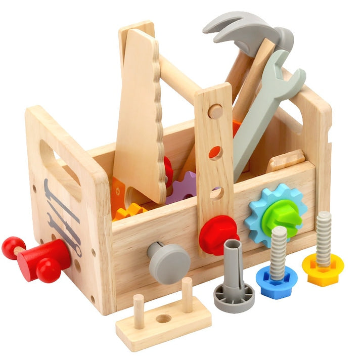 Kids' Wooden Construction Tool Set, 29 Pieces, Ages 2+, Multicolor