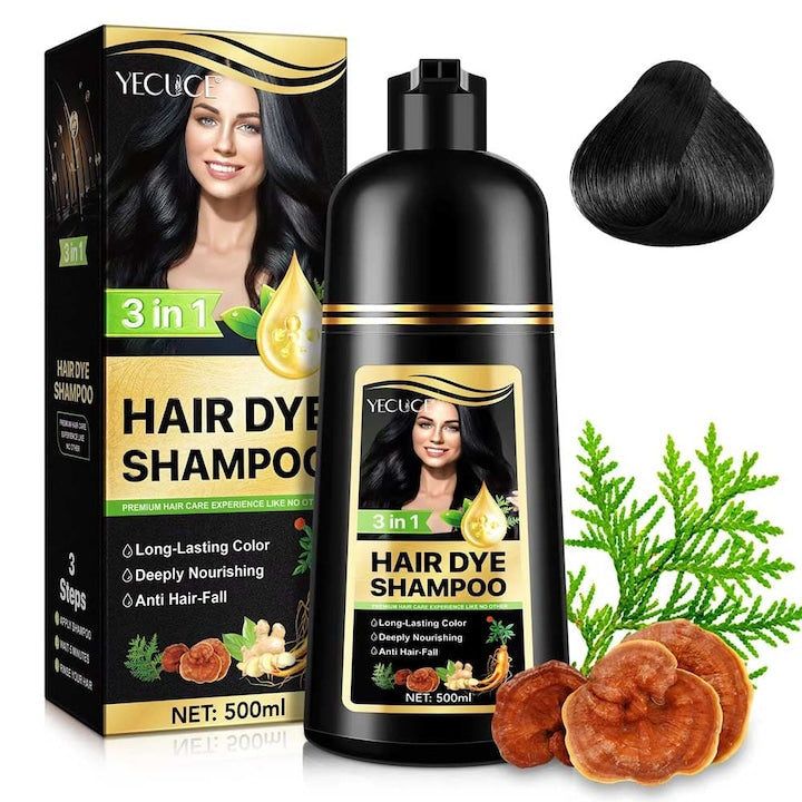 Sampon Premium 3 in 1 pentru Colorarea Parului Anti Cadere Regenerare cu Ghimbir si Ginseng 500 ml #1 Negru (Black)