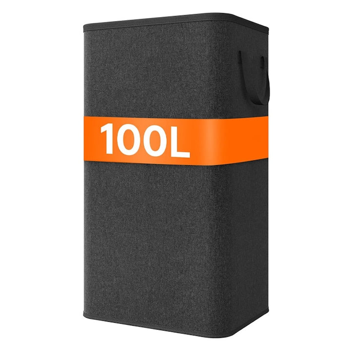 Recycling Bin Rqiurpn Capacity 100L Made of Fabric with Reinforced Lid Multifunctional Foldable Suitable for Kitchen or Pantry Suitable Rubbish Bin Selective Collection of Plastic Bottles 43 x 33 x 70 cm Black