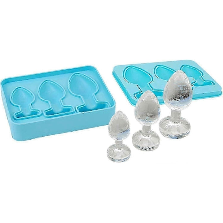 Silicone ice cube tray, butt plug model, 3 sizes, easy to clean, 14.8x11.4x5cm, blue