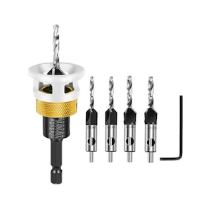 Set 4 bucati burghie conice M2 HSS cu opritor de adancime si cheie hex 2.8x8 mm 3.2x8 mm 3.2x10 mm 4.0x10 mm multicolor