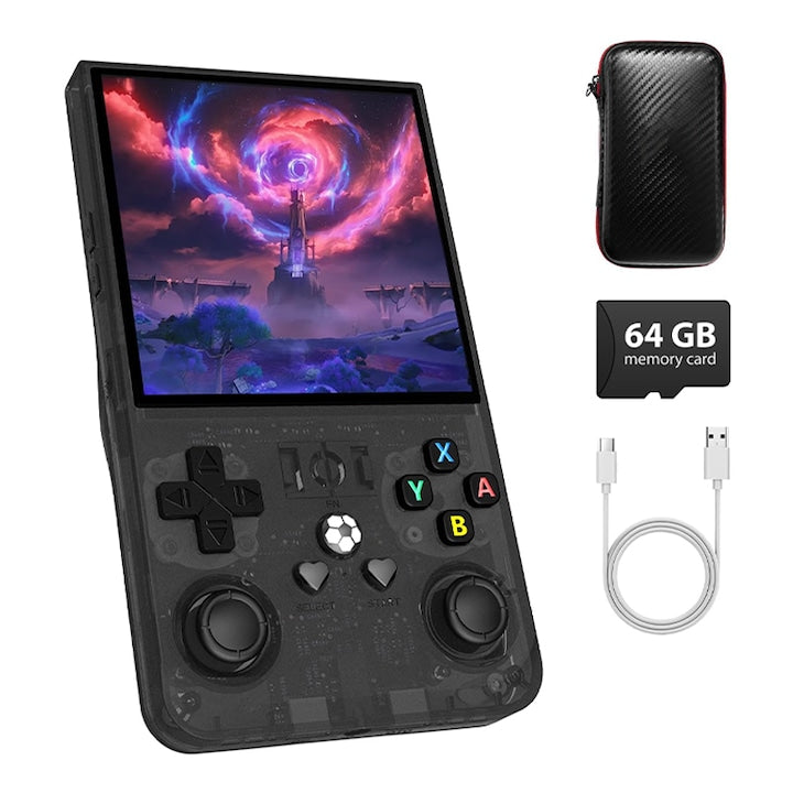 Consola de jocuri portabila R36 MAX Omelivon 4.0" IPS 64GB 18.000+ jocuri preinstalate 30+ simulatoare Sistem Linux Baterie 4000mAh Arcade portabila de buzunar Joystick-uri 3D Multiplayer Wireless Lesire Video/Audio Negru