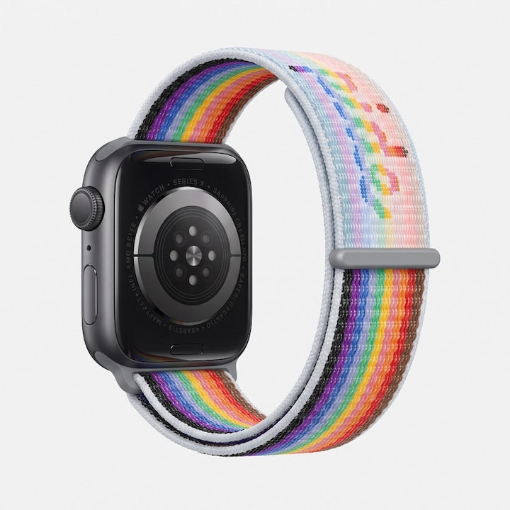 Curea pentru Apple Watch din Nailon Tesut Tip Loop 42/44/45/46/49mm Respirabila Ajustabila Curcubeu Multicolor