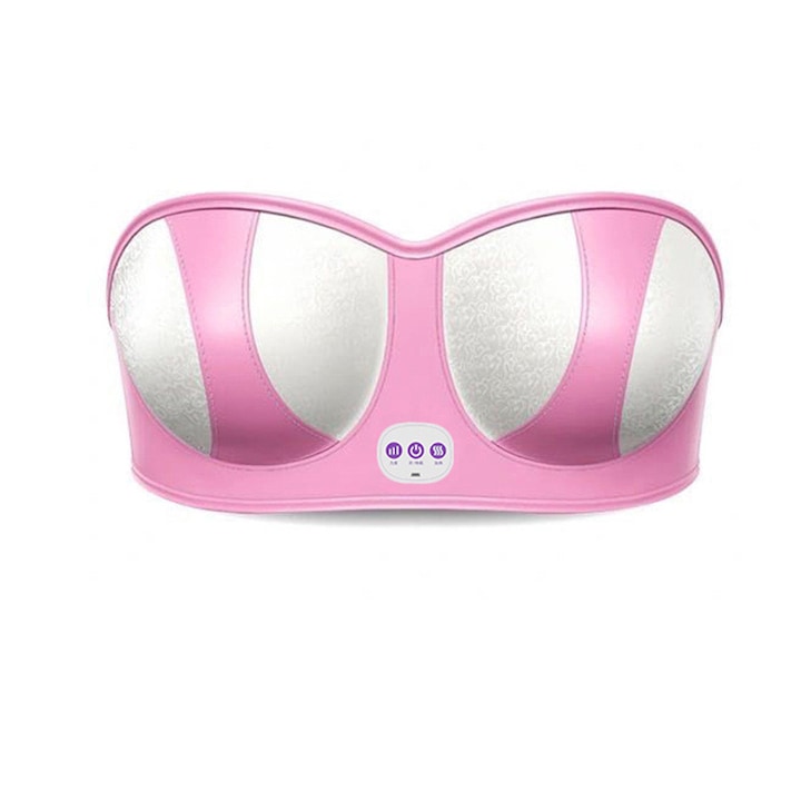 Sutien electric pentru masaj sani EMS wireless 5 moduri masaj 3 moduri incalzire auto oprire 15 min acumulator 1200 mAh OUYLAF Roz