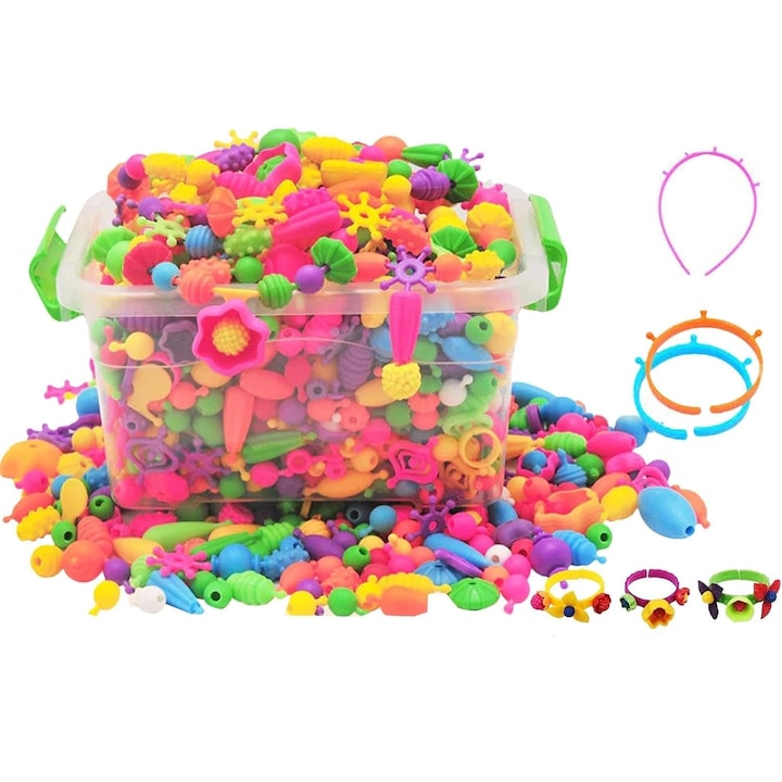 Set de creatie margele Latauar bijuterii bratari coliere inele DIY jucarii pentru fete 3-8 ani 808piese multicolor