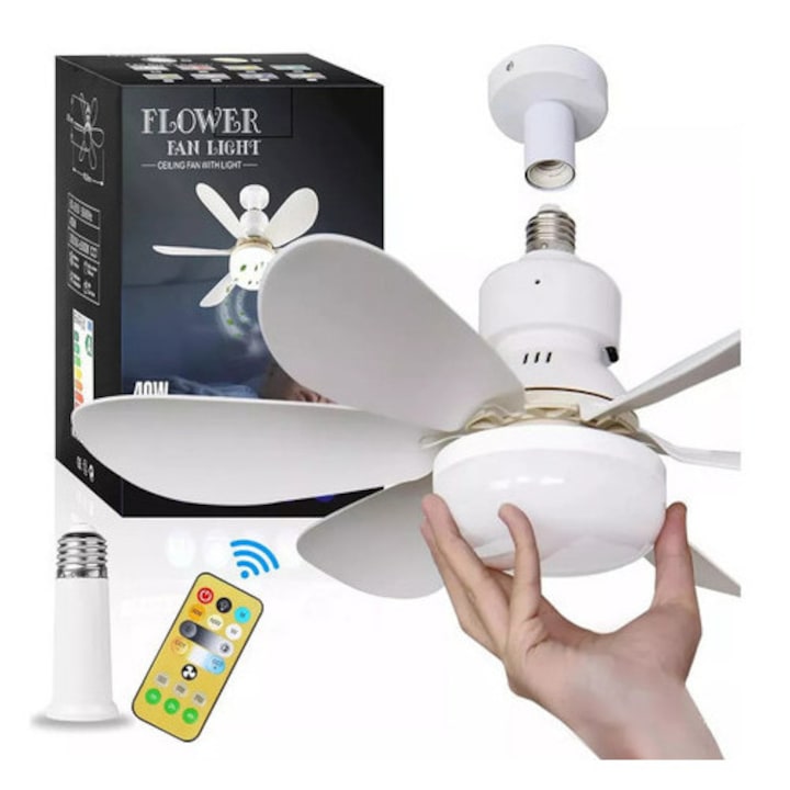 LED Fan Chandelier ZOUN, With remote control 40W with E27 socket six-blade fan easy installation suitable for bedroom kitchen silent white
