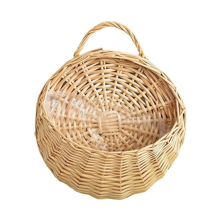 Cos perete impletit manual din nuiele crem 18x8cm