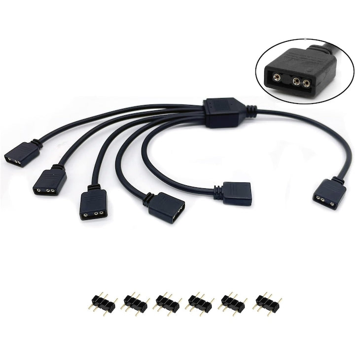 Cablu Splitter ARGB 1-la-5 5V 3 Pini Negru 30cm (Set de 2)