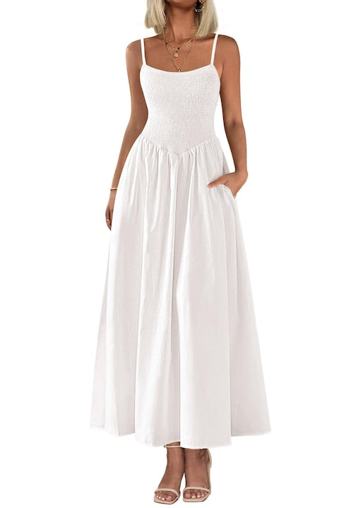 PHIKER - Rochie maxi alba pentru femei design boho bretele ajustabile Alb 12 rate cu 0% dobândă