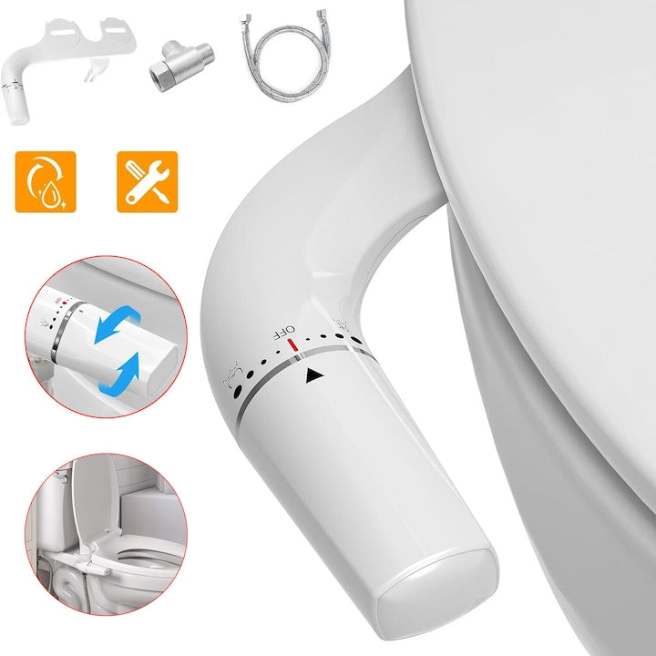 Non-electric bidet, white, retractable nozzles, adjustable water pressure, complete set