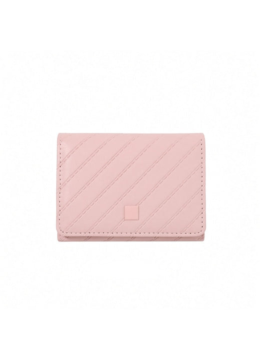 Omelivon - Portofel Dama Compact Pliabil Piele Eco Roz Textura Presata Capsa 8 Sloturi Carduri Portmoneu 10.5x2x8 cm