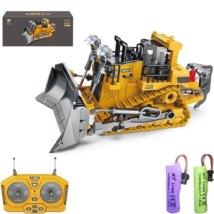 Rqiurpn Remote Control Toy Bulldozer 1:20 Scale 9 Channels Light and Sound Effects 2 Batteries Metal|ABS