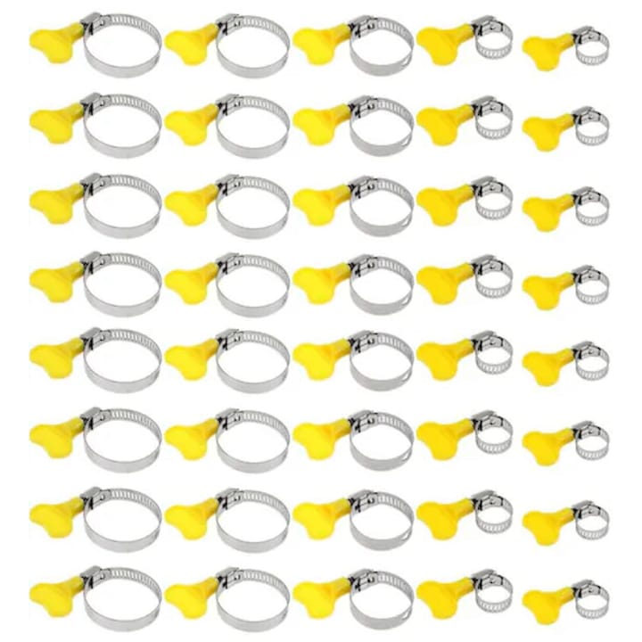 Set 40 coliere pentru furtun Otel inoxidabil/plastic 5 marimi Galben/argintiu