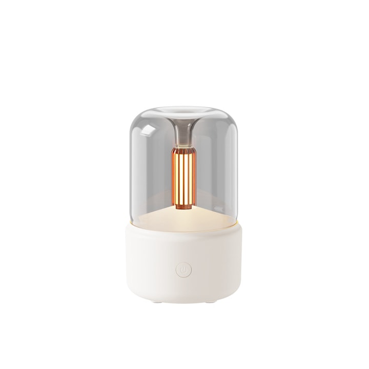 Difuzor Aromaterapie pentru uleiuri esentiale cu ultrasunete LED lumina ambientala 120 ml 12h silentios portabil oprire automata Alb crem