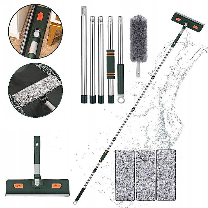Stergator de Geamuri Profesional 3 in 1 Laveta Microfibra Pamatuf si Racleta Incluse Cap rotativ la 180° 40 - 206 cm