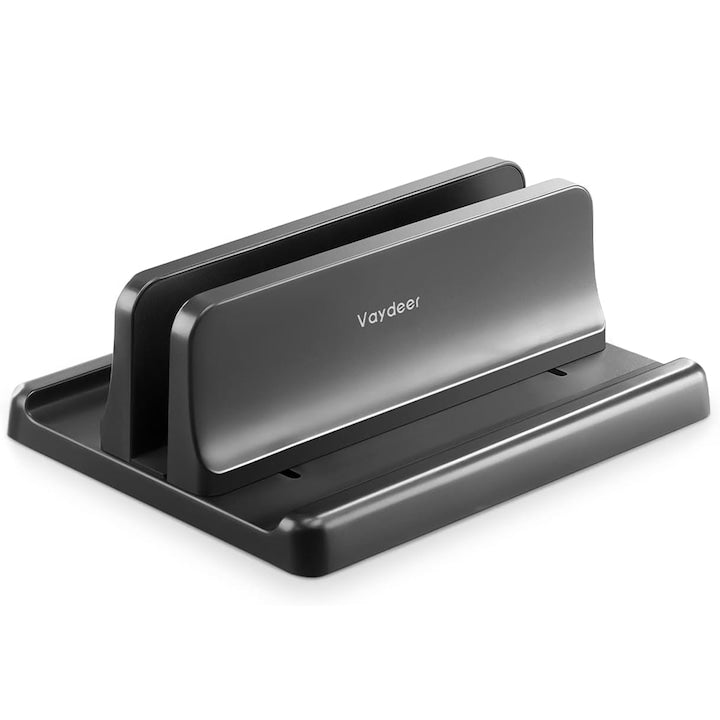 Suport vertical 3 in 1 pentru laptop tableta si telefon latime reglabila protectie silicon anti-alunecare Negru