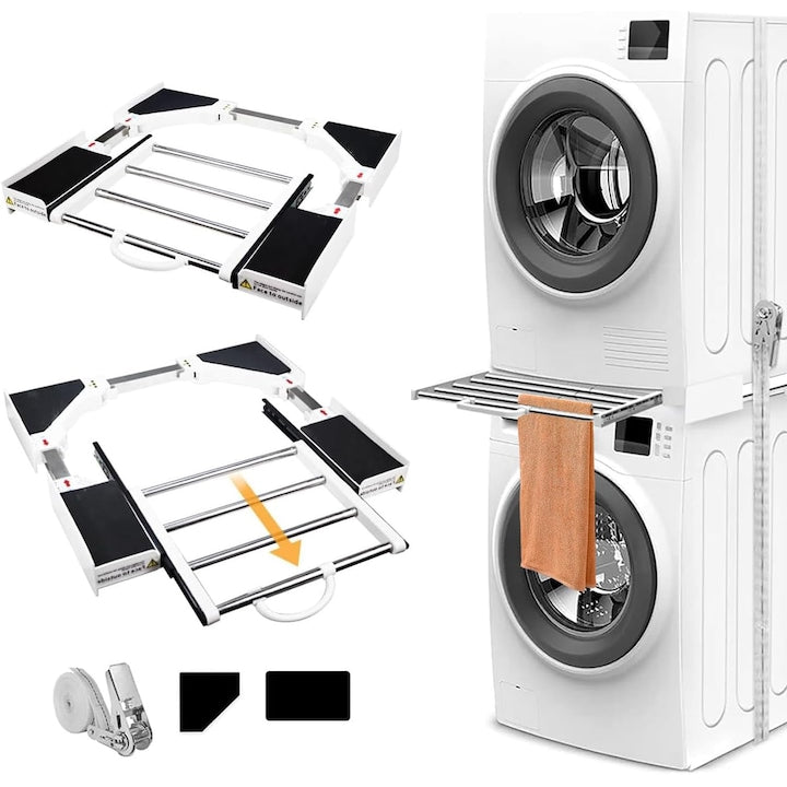 Universal Stacking Kit for Washing Machine and Tumble Dryer with Extendable Clothes Rack, Space-Saving and Easy to Install