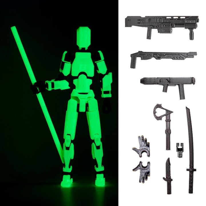 Robot figurina cu articulatii R13 16 5 cm imprimat 3D verde fosforescent complet asamblata