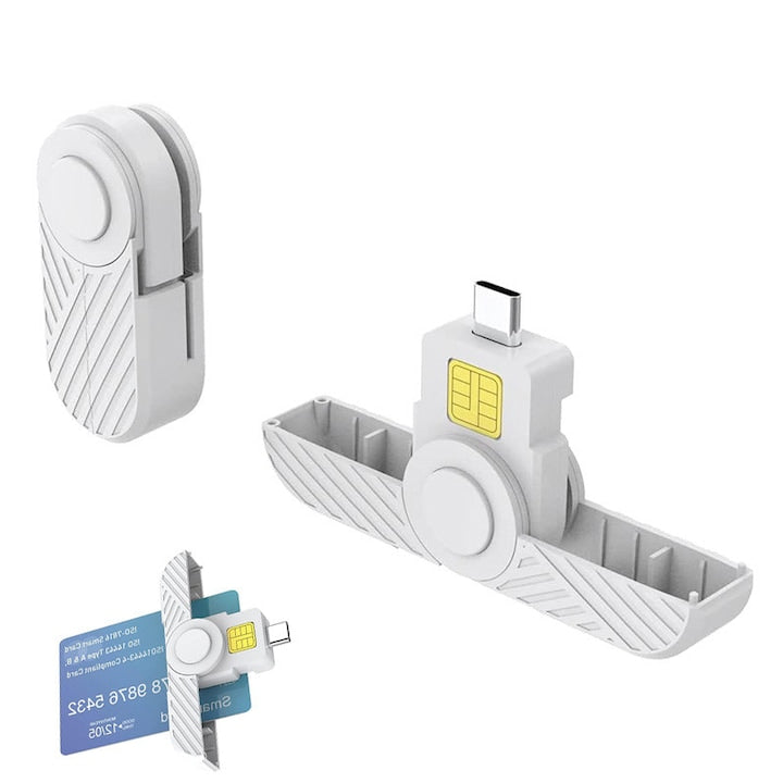 Cititor electronic carti de identitate USB-C Suporta carduri CAC si ID Protectie la scurtcircuit Alb