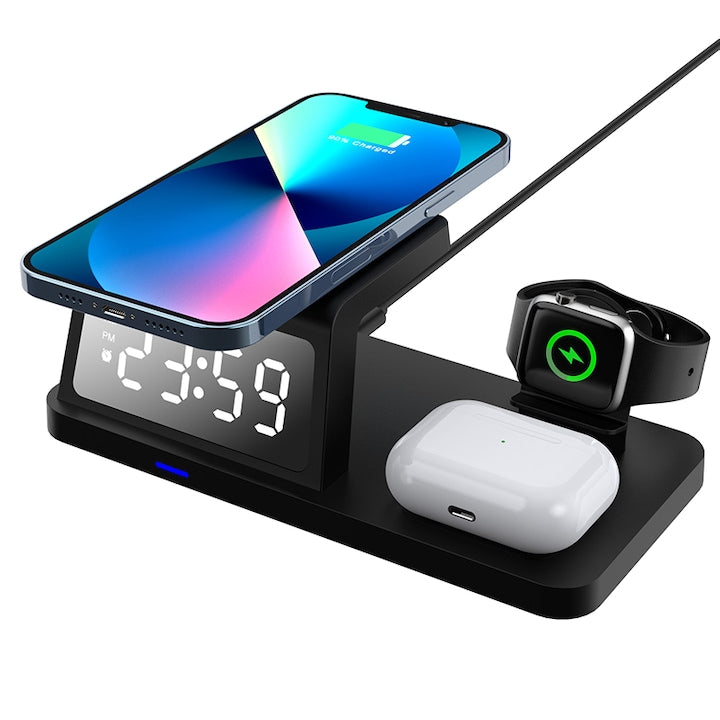 Incarcator Wireless Rqiurpn 4 in 1 universala Fast Charger 15 W Ceas Alarma Compatibil Doar Cu Apple Watch Seriile 2-7 pentru Iphone Android Samsung Huawei Xiaomi Negru