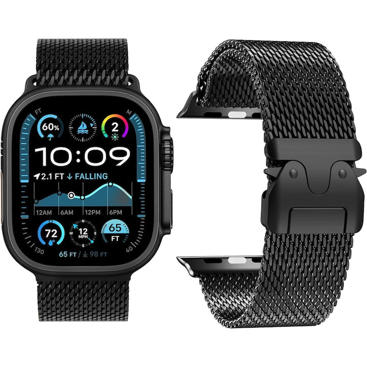 Curea Milanese Metalica Apple Watch Ultra/SE/9/8/7/6/5/4/3/2/1 - 42/44/45/49MM Ajustabila Prindere Magnetica din Otel Inoxidabil Usoara si confortabila Negru