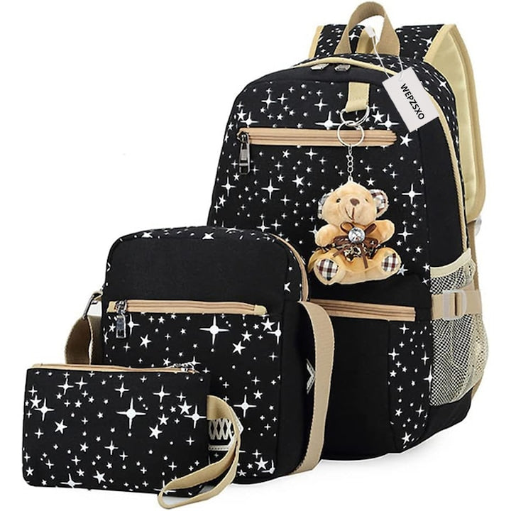 Set ghiozdan/penar/geanta pranz WEPZSXO Panza 44x27x17cm Negru