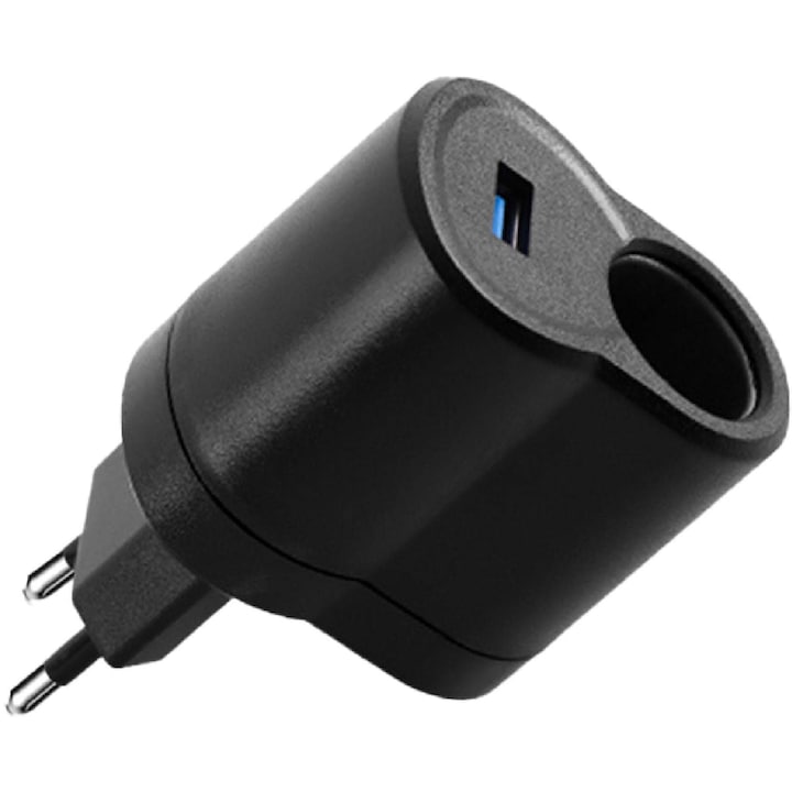 Adaptor Priza Auto cu USB 220 V AC/12 V DC Negru
