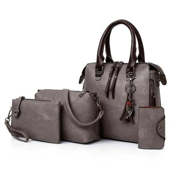 OEM - Set of 4 Women's Handbags, Faux Leather, Grey, 25 x 23 x 12 CM