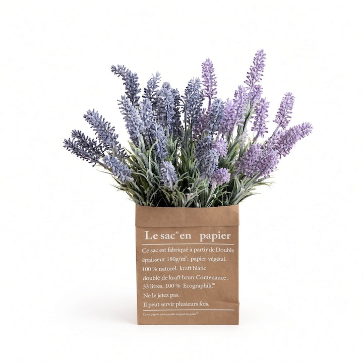 Artificial Lavender Bunch 3 Stems (2 Dark Purple + 1 Light Purple) 33 cm Flocked Plastic Home Decor