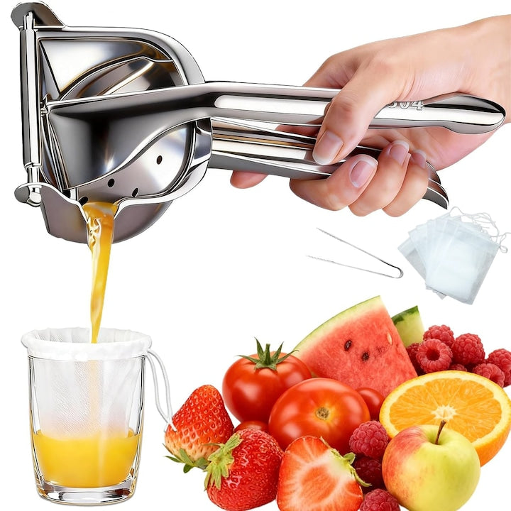 Storcator Manual de Fructe Swejah Greu 304 Otel Inoxidabil Dimensiune Mare cu de 50 pungi de filtrare si 1 cleme 23.5*12*6.5cm Presa de Citrice Juicer pentru Lamai Lime Kiwi Struguri si Alte Fructe Citrice Argintiu