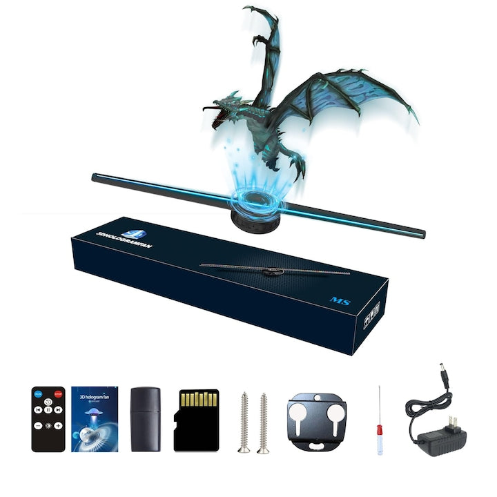 Proiector Fan Holografic 3D cu diametru 42CM Ecran Publicitar LED HD Functii Bluetooth si WiFi Telecomanda inclusa 1500 videoclipuri preinstalate Efect Holografic de Brad de Craciun Util pentru Afaceri Baruri si Evenimente de Halloween