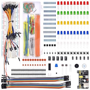 Kit electronic starter Arduino UNO R3 pentru incepatori – breadboard 830 puncte modul alimentare potentiometru rezistori condensatori set componente electronice DIY