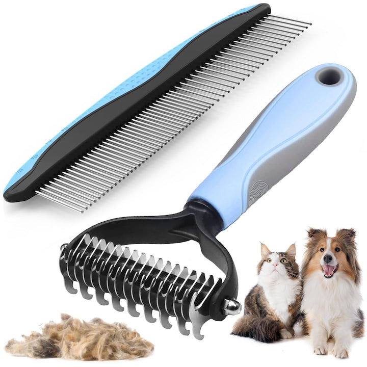 Perie Profesionala par si trimmer 2 in 1 Pentru Ingrijirea Axroad Mall 17+9 dinti Maner ergonomic Include pieptene Usor de utilizat si curatat Inox/TPR Albastru