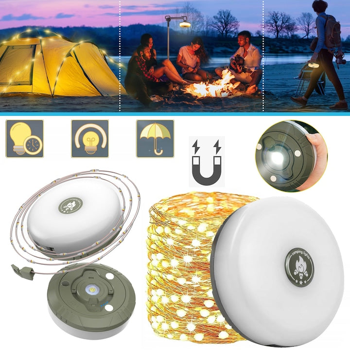 CHOOLY 2-in-1 Camping Lantern, 10m Light Strip, Waterproof, Rechargeable 2000mAh, Yellow