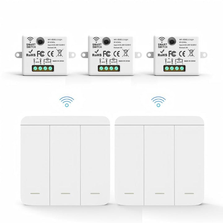 Wireless Switch Set with 2 Transmitters + 3 Receivers, 10A, RF 433 MHz, Remote Control, Easy Installation, for Home, Office, Garage - Control Lights and Electrical Devices