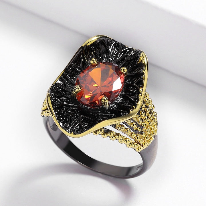 OEM - Inel Vintage din aur negru si rubin argint negru placat cu cupru design de mijlocul secolului 19mm