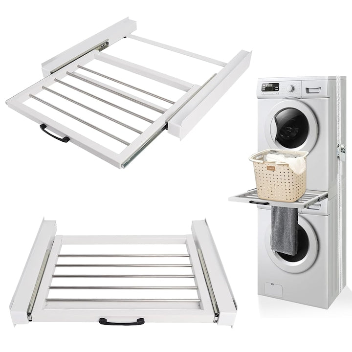Kit suprapunere uscator si masina JFYU Kit de suprapunere pentru masina de suport retractabil Kit universal de suprapunere pentru masini de spalat si uscatoare de suport de uscare retractabil Argintiu