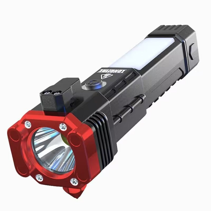 Rqiurpn Multifunctional Flashlight with Emergency Hammer, USB Charging, LED, Battery Powered, Black/Red