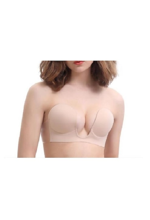 Sutien Push-up Invizibil cu Decolteu Adanc Fara Bretele Bej Bej