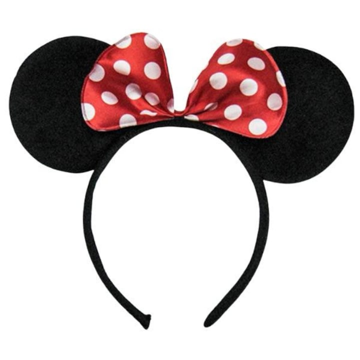 Bentita Minnie pentru Copii si Adulti Urechi Mouse cu Fundita Rosie cu Buline Accesoriu Petrecere si Carnaval
