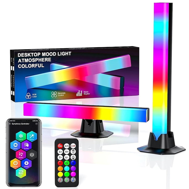 Lampa LED RGB Rqiurpn set de 2 control prin aplicatie sincronizare cu muzica conectare usb 16 milioane de culori 32cm iluminare ambientala