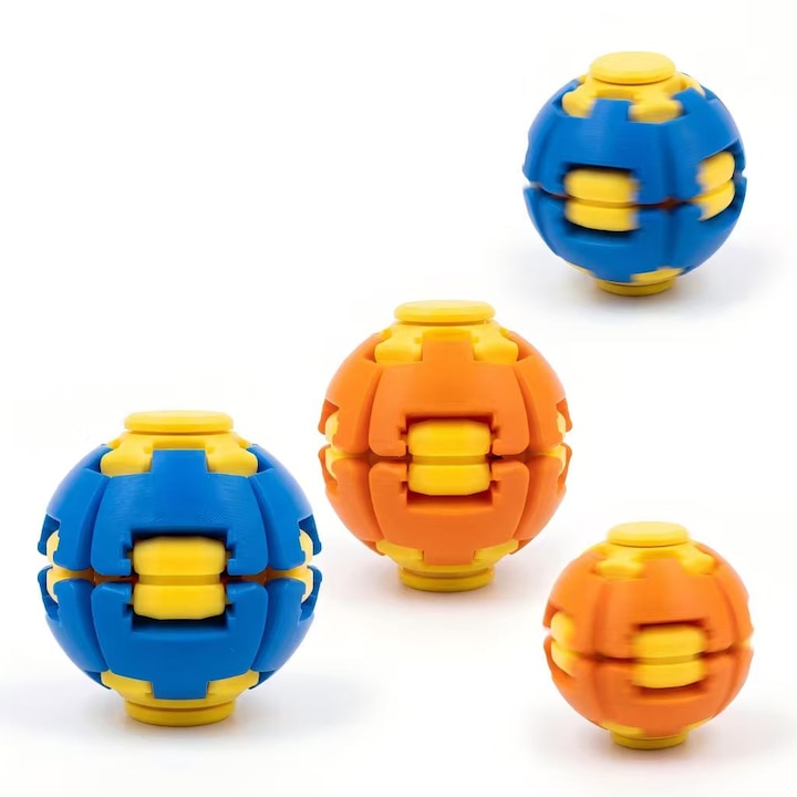 Set 2 Jucarii Antistres Fidget Gear Sphere Apasare si Rotatie Pentru Relaxare Copii si Adulti Albastru si Portocaliu