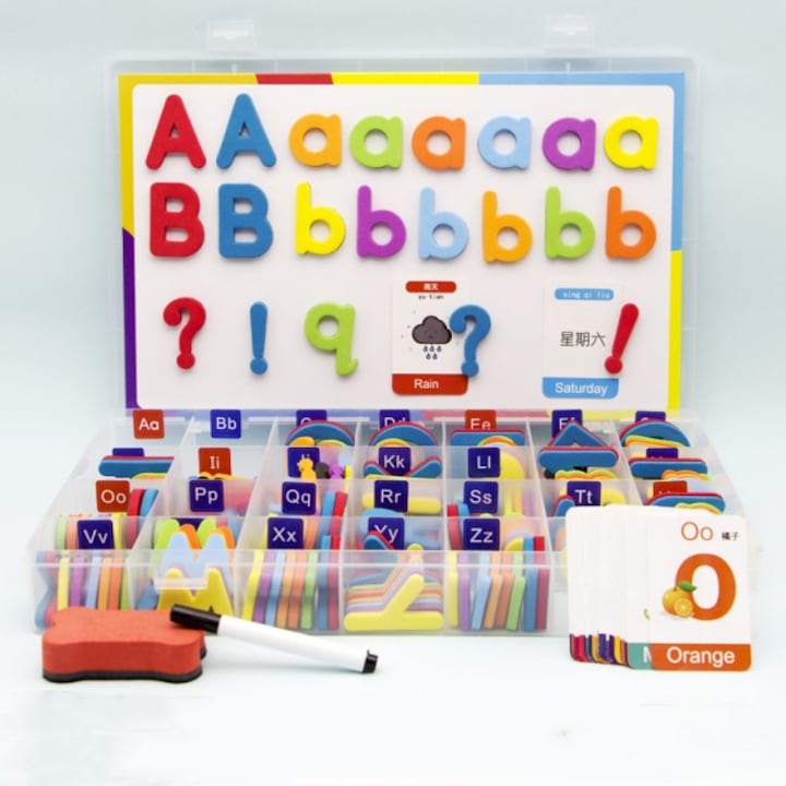 Set litere alfabetice magnetice pentru clasa 3 ani+ 208 bucati Multicolor
