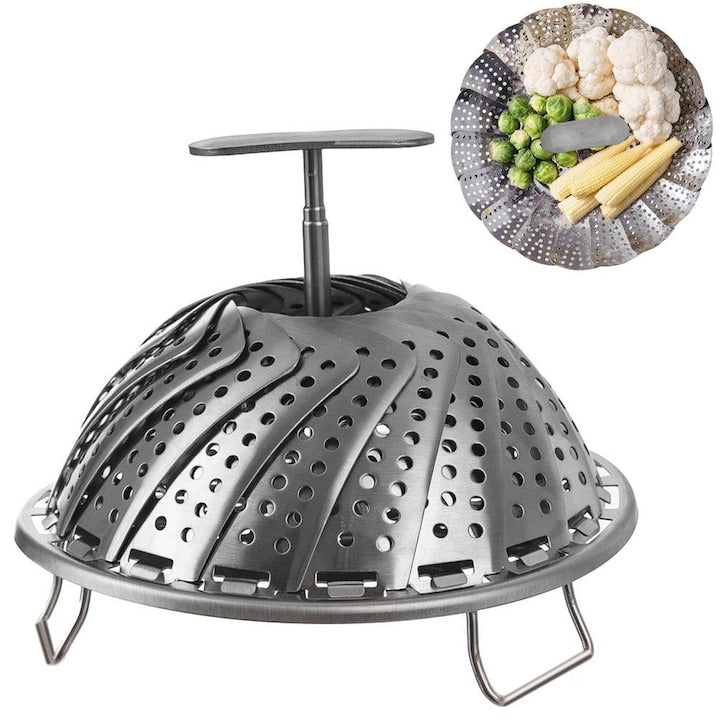 Accesoriu Pentru Gatit La Aburi Orion 14x23 cm Argintiu Pliabil Otel Inoxidabil Usor De Curatat Util In Orice Casa