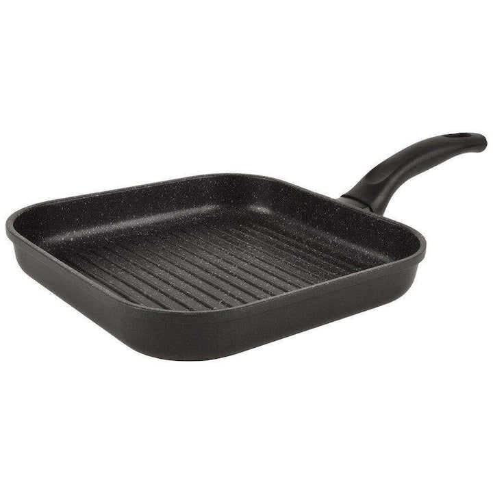 Tigaie De Gratar Granitica Patrata Orion Grande 26x26 cm Strat Granitic Antiaderent Rezistent La Temperaturi Ridicate Pana La 230°C Maner Ergonomic Rezistent La Temperaturi Ridicate Potrivita Pentru Spalare In Masina De Spalat Vase Neagra