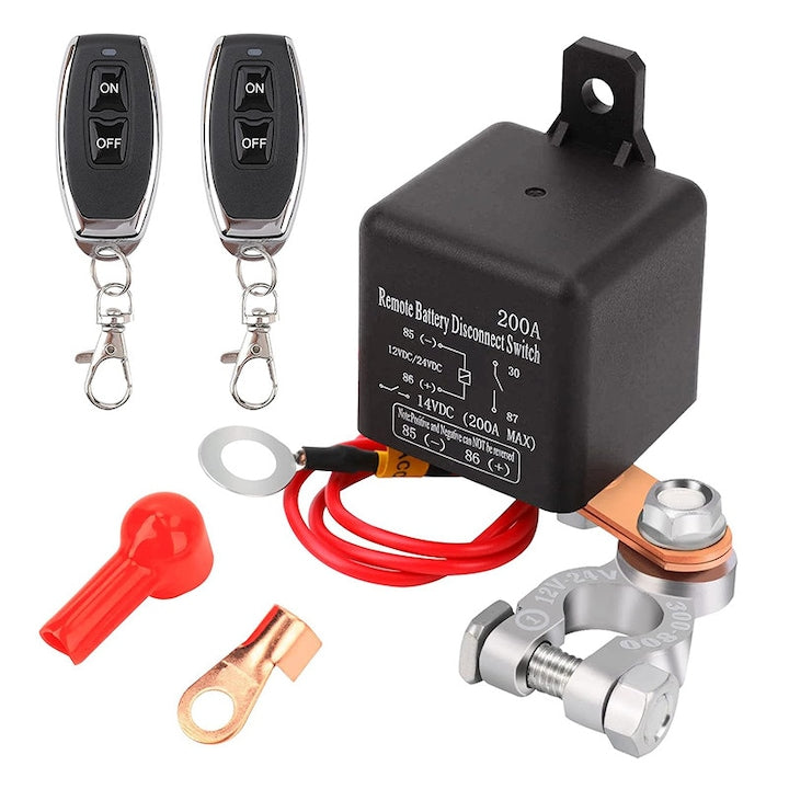 Set releu auto Rqiurpn 12V 200A Cu telecomanda Previne descarcarea bateriei Aplicatii variate Negru