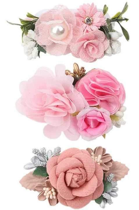 OEM - Children's hair accessories, fabric flower clips, set of 3, pink/beige, universal size 12 interest-free installments