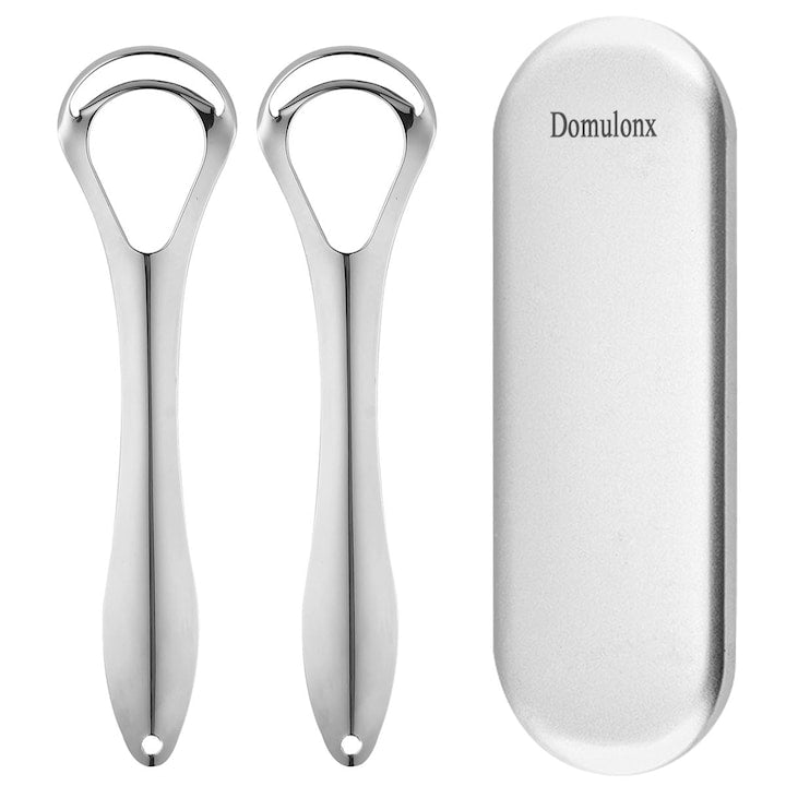 Stainless steel tongue cleaner set with case 14.5x3.5cm silver