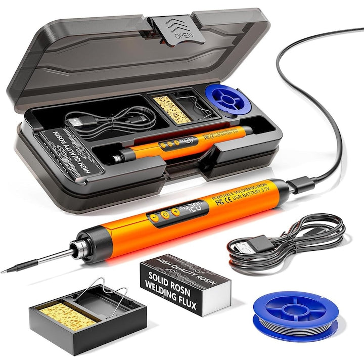 Set pistol de lipit wireless portabil Pistol de lipit portabil cu incarcare USB ecran LCD Temperatura reglabila 1000mAh Pentru repararea aparatelor electrocasnice componente electronice portocaliu