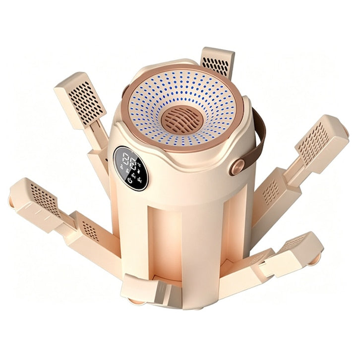 Electric Dryer, Omelivon, 6 Extendable Arms, 360° Hot Air, UV Sanitization, Aromatherapy, 3/6/9 Hour Timer, Fast and Even Drying, Automatic Shut-Off, Smart Temperature Control 48°C, Overheat Protection, Foldable, 150W Power, Portable, Beige
